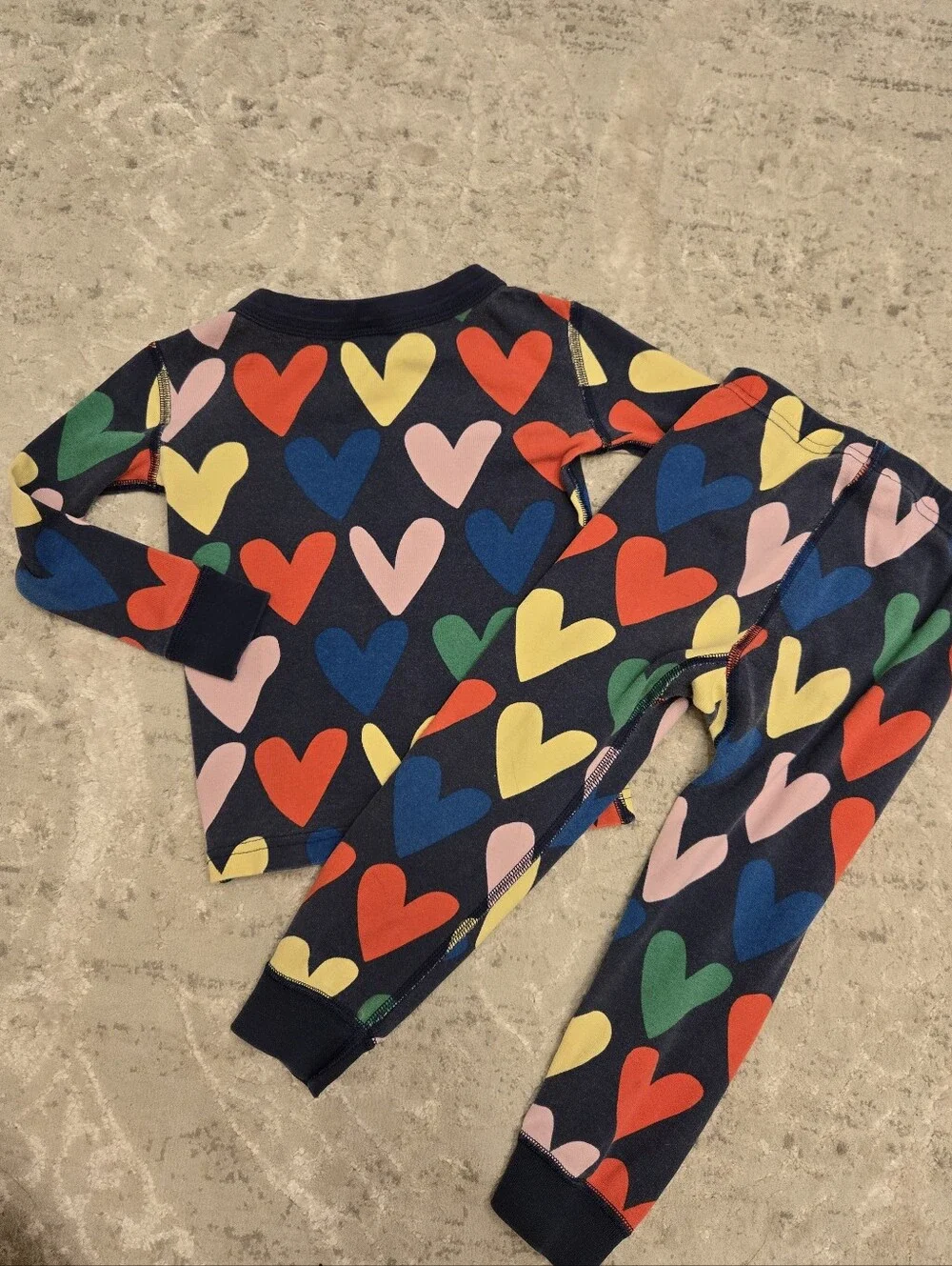 Hanna Andersson Navy Blue Multicolored Heart Print 2pc Pajama Set